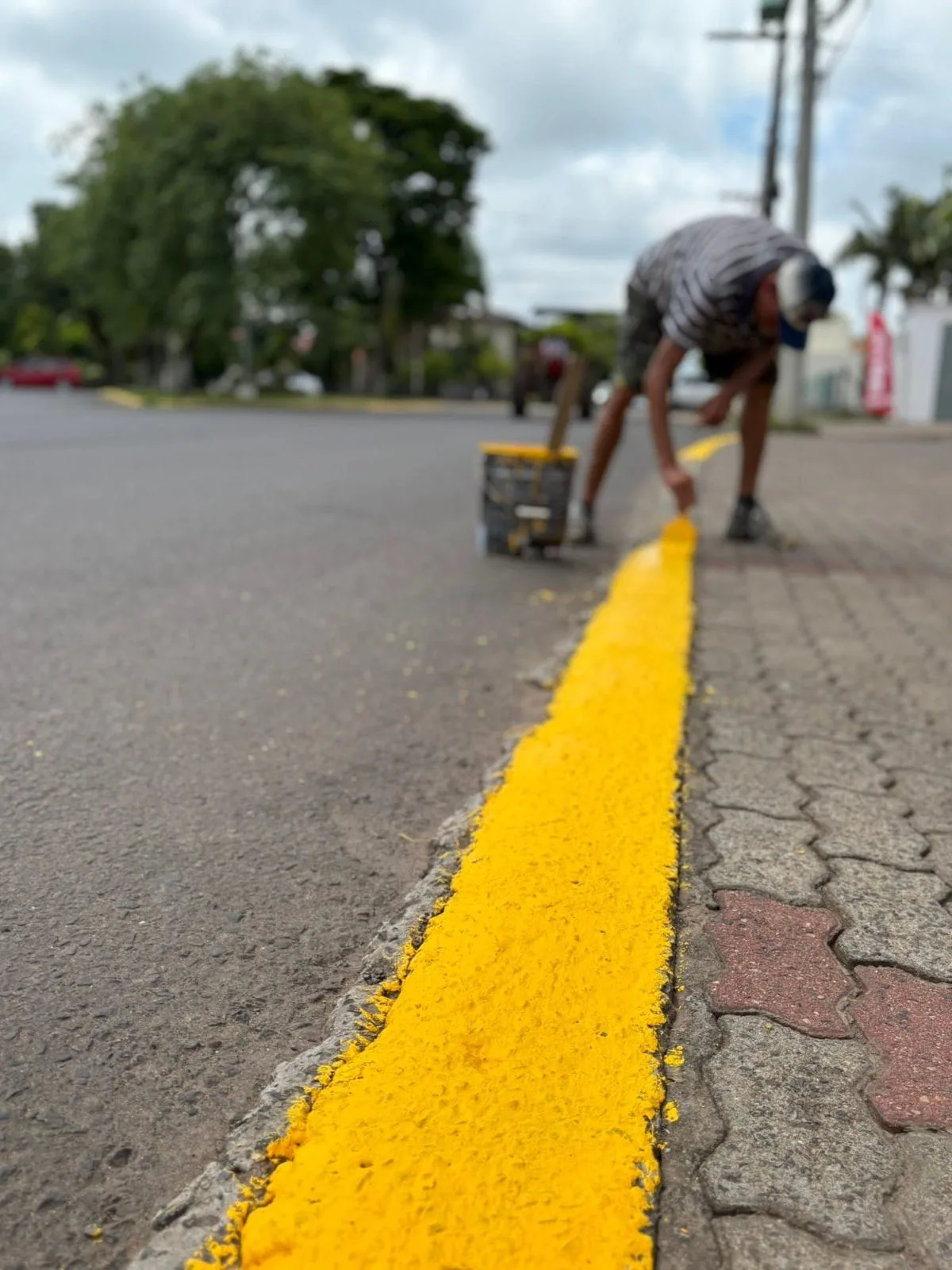 LIMPEZA E PINTURA DE QUEBRA-MOLAS E MEIO-FIOS.