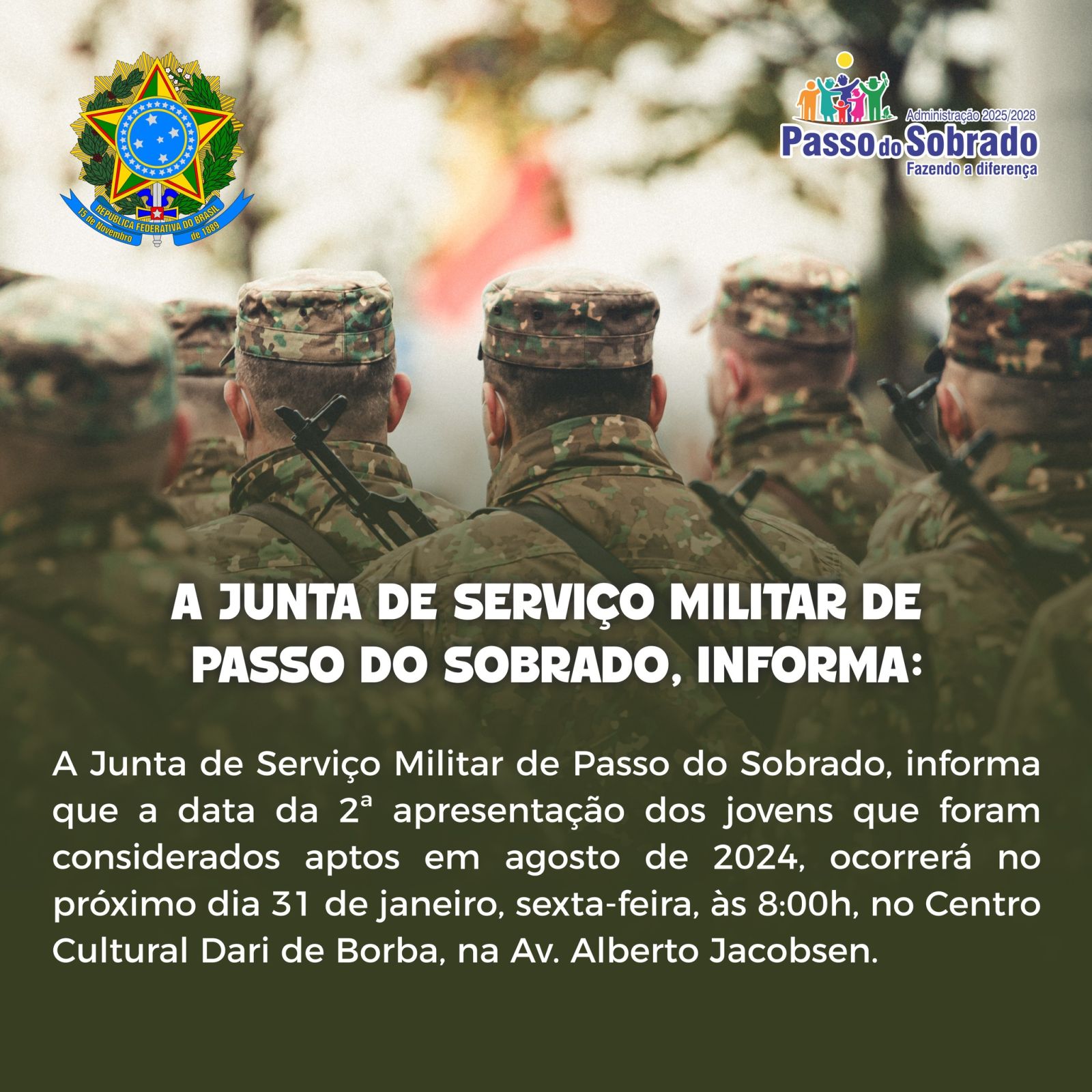 Passo do Sobrado
Junta Militar convoca Jovens para Segunda Apresentação