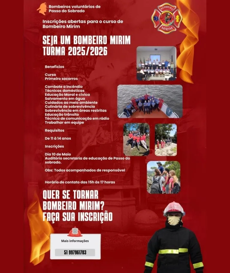 Estão abertas as inscrições para a nova turma de Bombeiro Mirim 2025/2026!