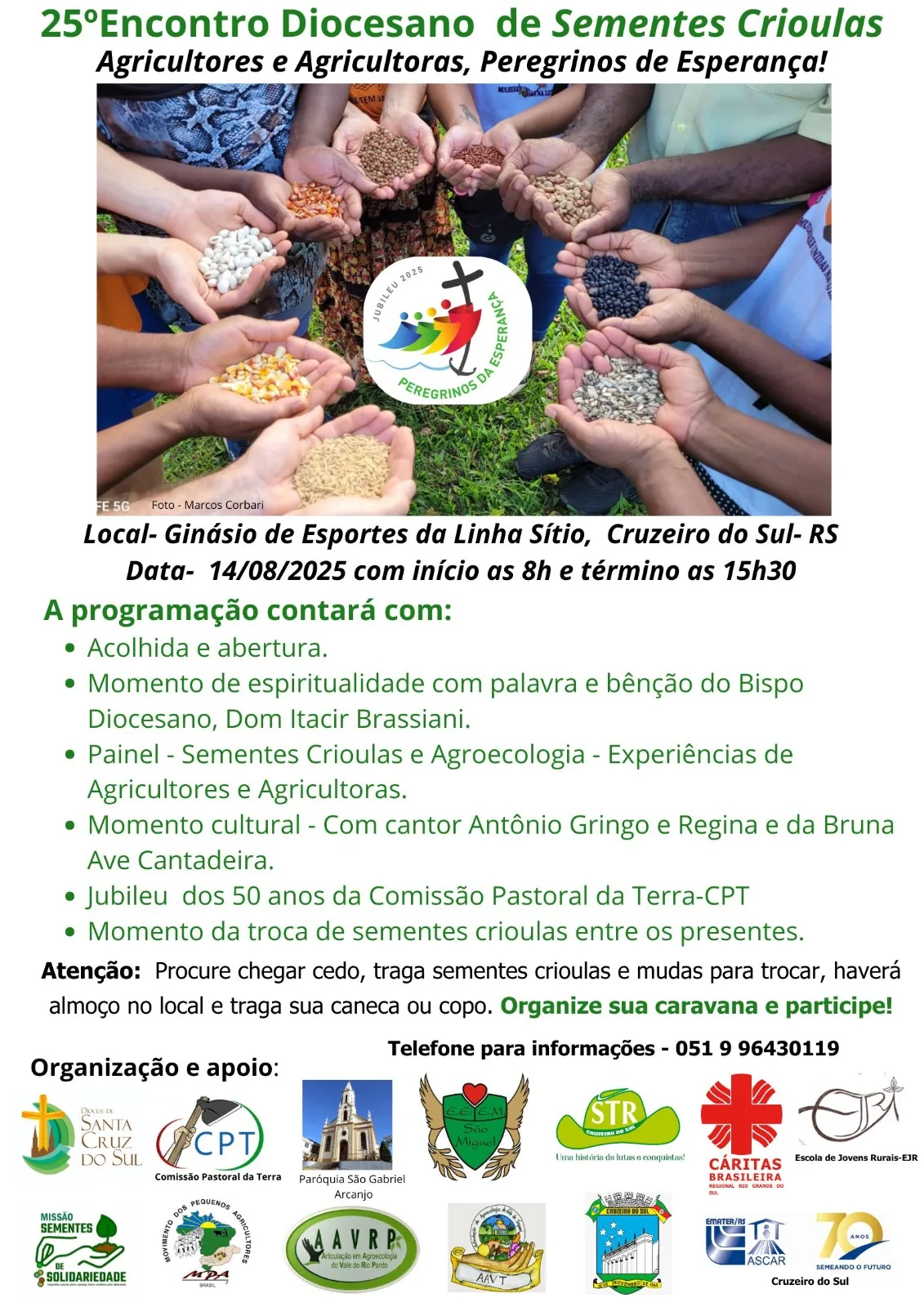 25º Encontro Diocesano de Sementes Crioulas será no próximo dia 14, em Cruzeiro do Sul