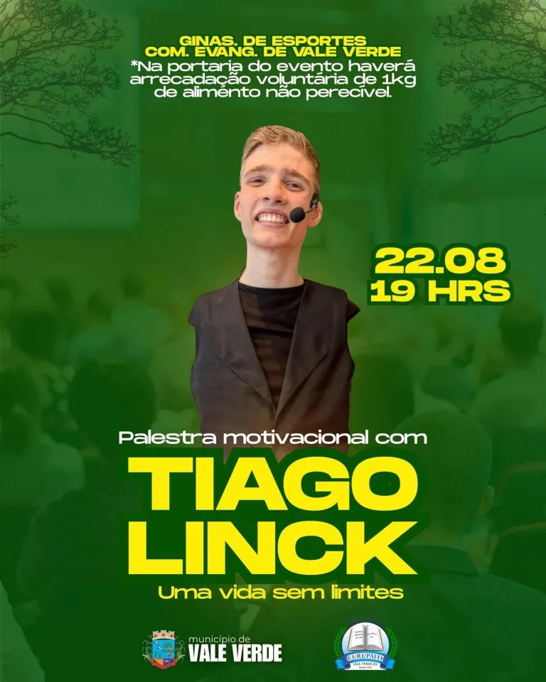 Palestra motivacional com Tiago Linck integra Semana da Pessoa com Deficiência em Vale Verde
