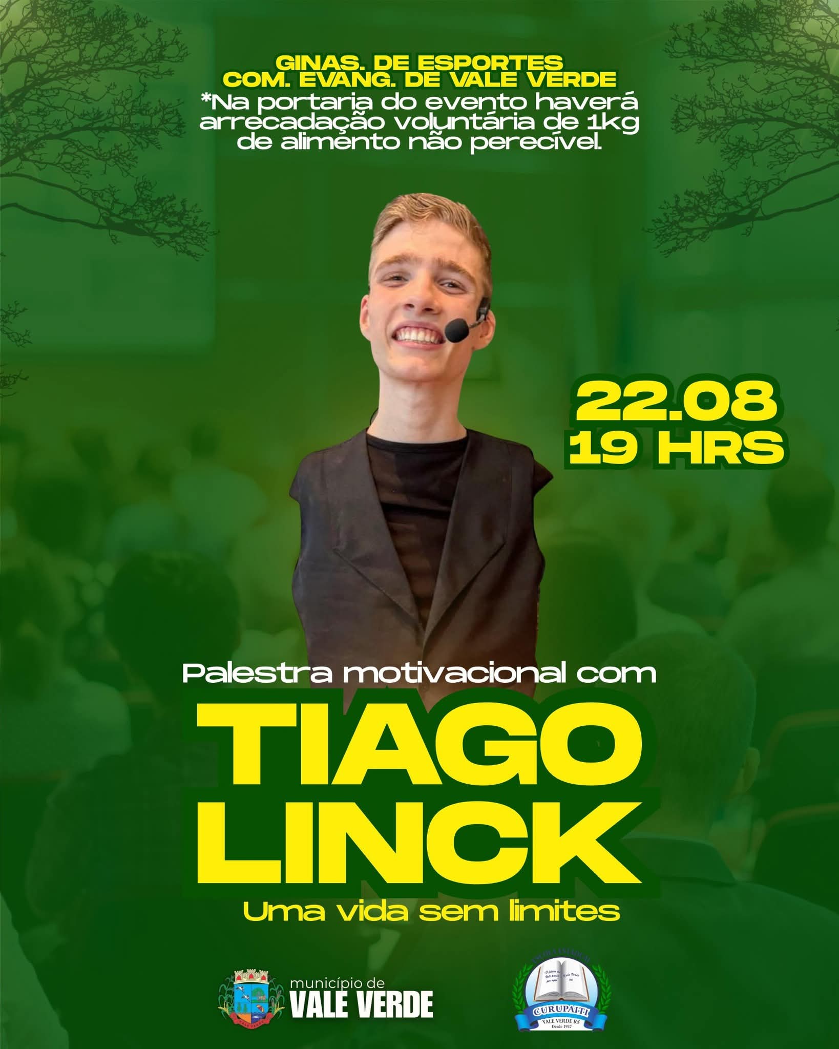Palestra motivacional com Tiago Linck integra Semana da Pessoa com Deficiência em Vale Verde