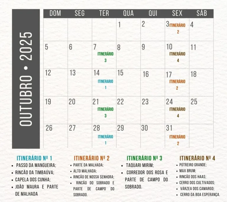 Cronograma da Coleta de Lixo no Interior – Outubro