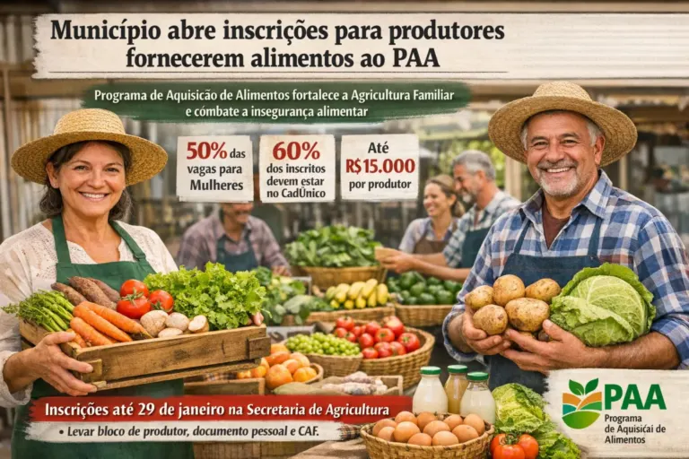 Município abre inscrições para produtores interessados em fornecer alimentos ao PAA