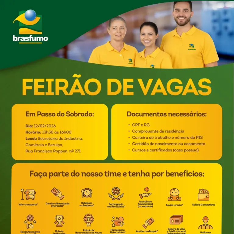 Brasfumo promove Feirão de Empregos em Passo do Sobrado nesta quinta-feira
