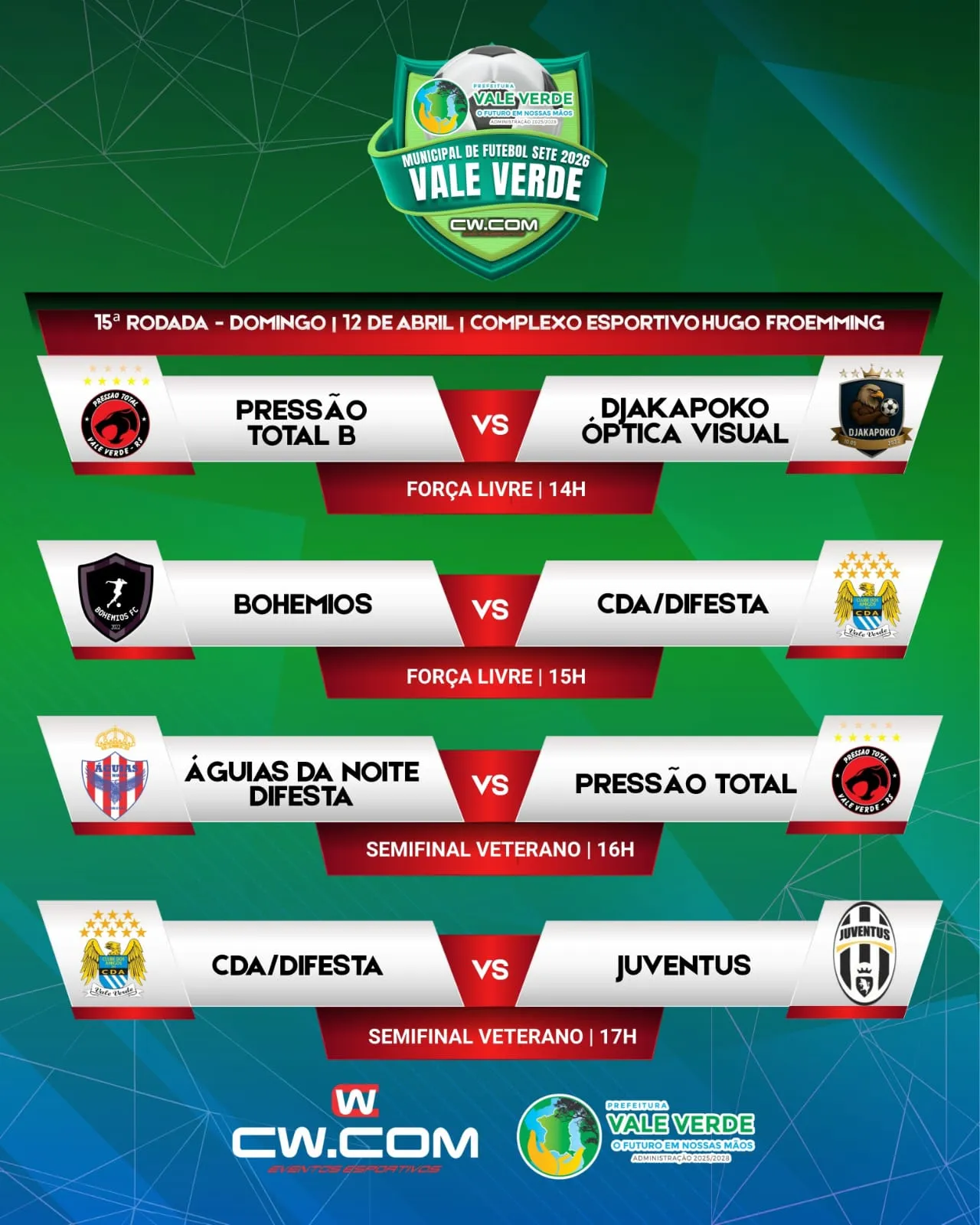 Rodada deste domingo movimenta o Municipal de Futebol Sete em Vale Verde