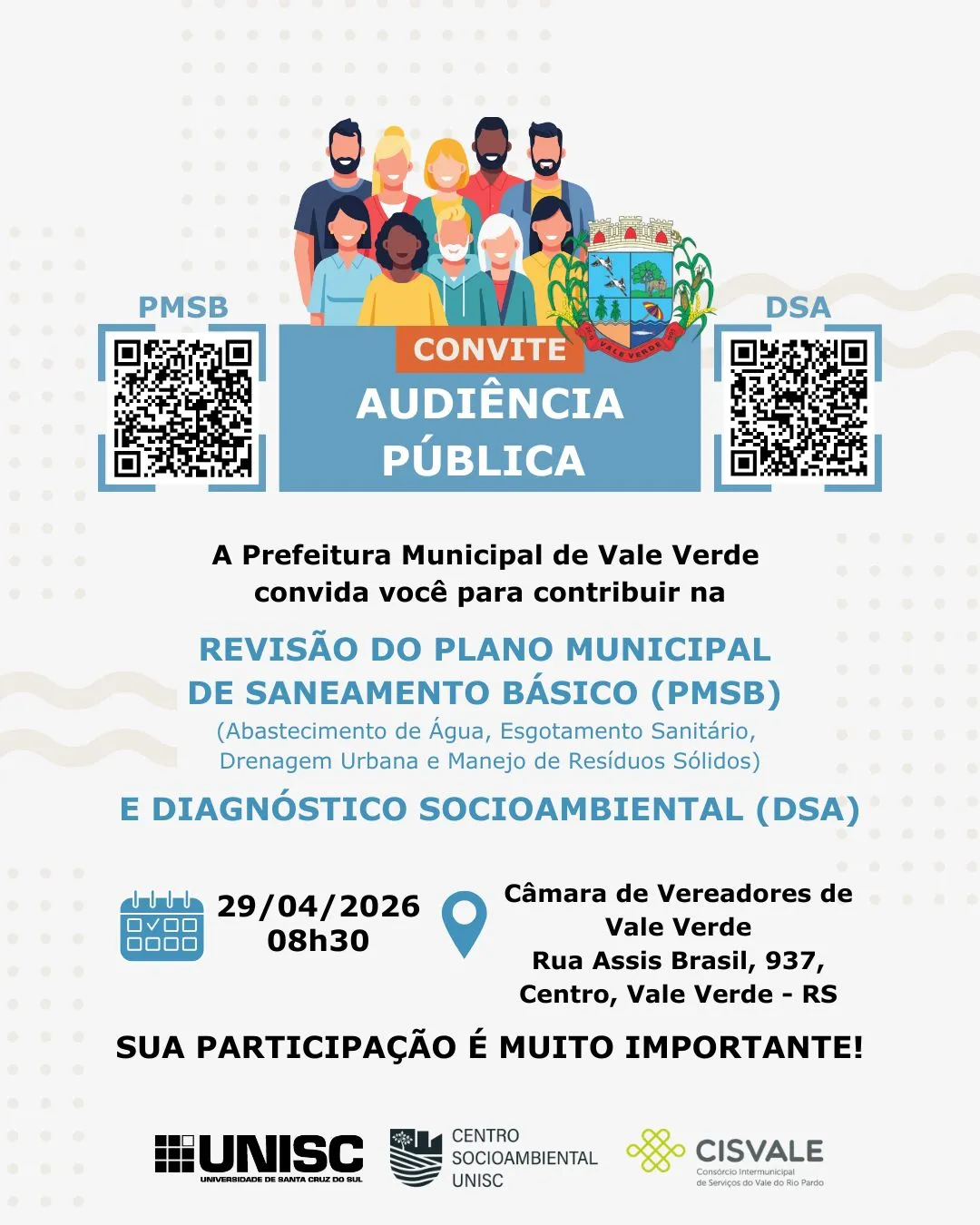 Vale Verde convoca comunidade para audiência pública sobre revisão do Plano de Saneamento Básico
