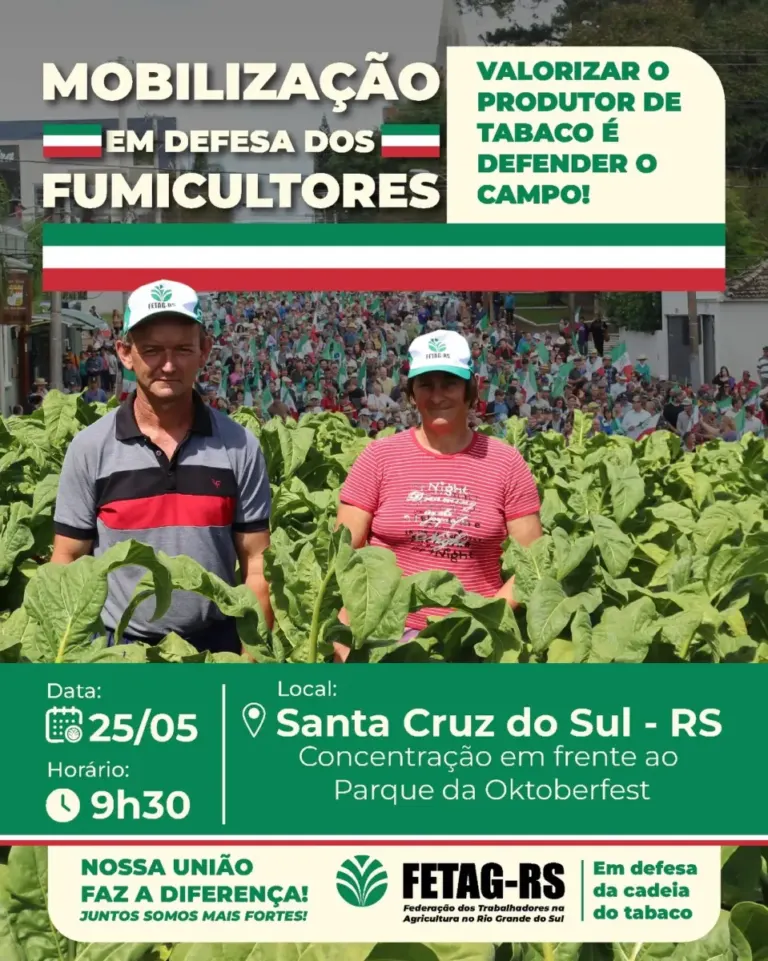 Mobilização em Defesa da Cadeia do Tabaco será realizada em Santa Cruz do Sul