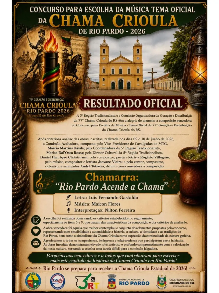 Rio Pardo define música-tema oficial da Chama Crioula Estadual de 2026