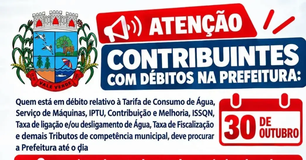 Vale Verde alerta para regularização de débitos até 30 de outubro