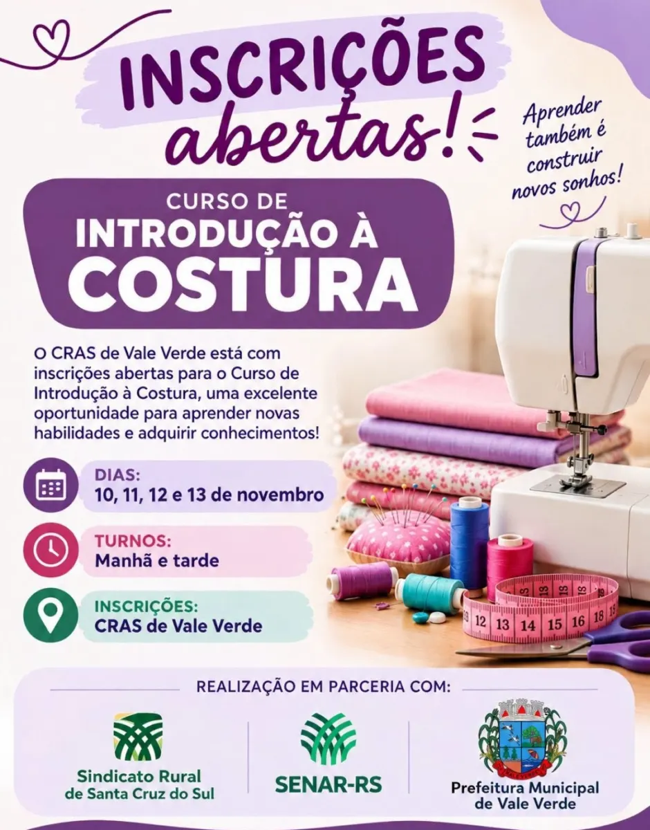 Vale Verde abre inscrições para curso de costura e divulga balanço semanal da saúde